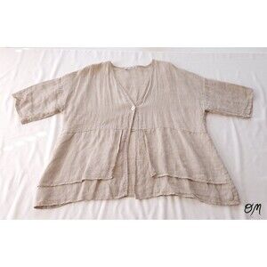Puro Lino Made in Italy Beige Linen Lightweight Single Button Lagenlook Blouse